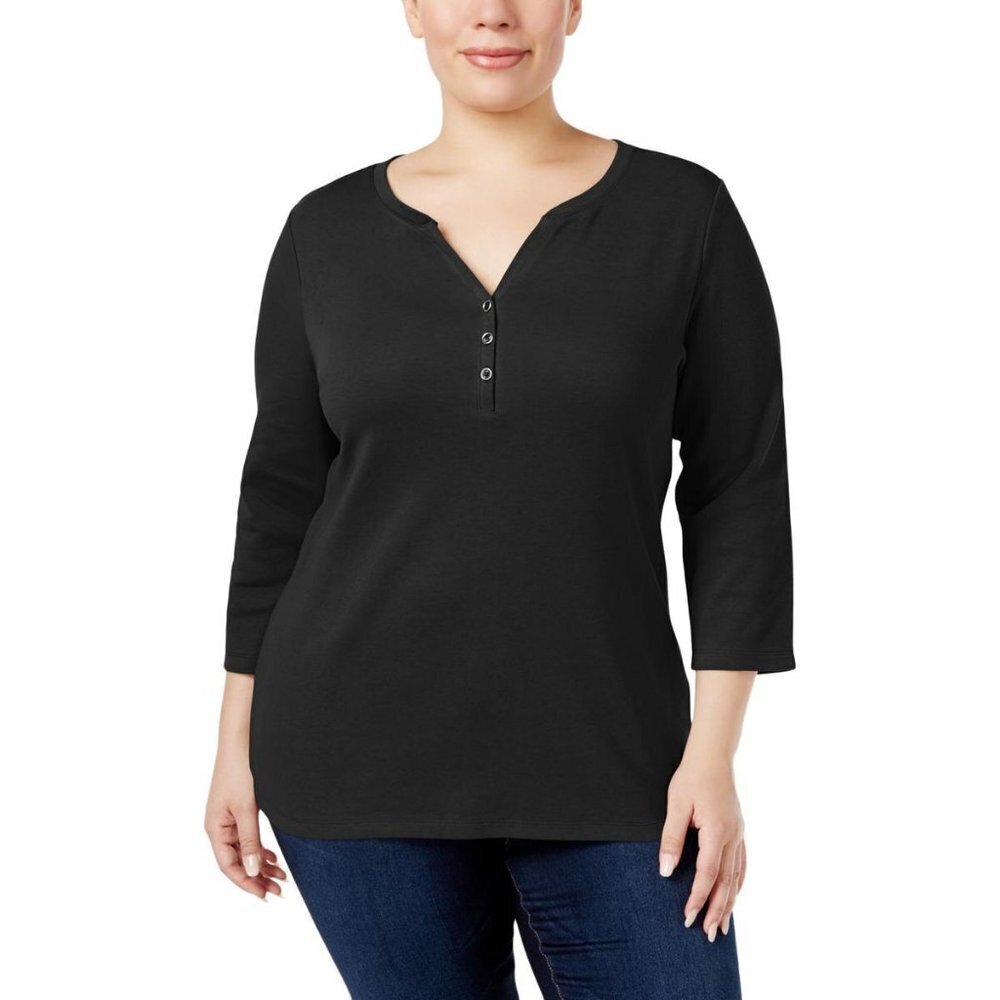 EUC Karen Scott 3/4 Sleeve Henley Top - Size 1X​​​​​​​